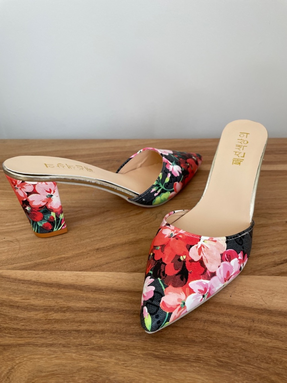 Chinese Laundry Floral Pointed-Toe Slip-On Mules in Red, Pink, Black